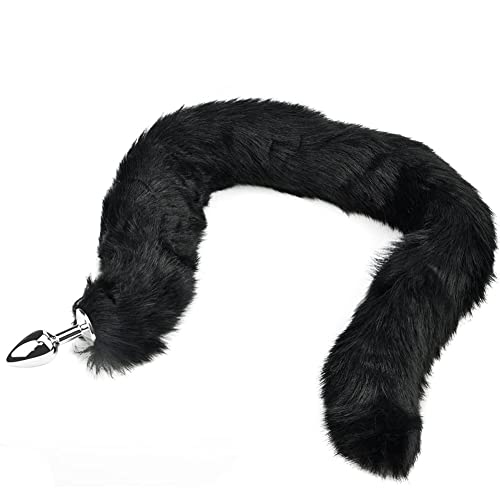 Long Fuchs Tail Analplug Metall Butt Plug mit Tierschwanz Erotik Cosplay Rollenspiele Sexspielzeug Flirtwerkzeuge für Paare Schwarz Roluck (S)