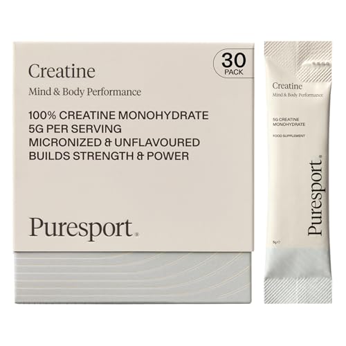 Puresport Creatine Monohydrate Powder (30 Sachets) 5g Micronised Unflavoured Creatine Supplement for Women & Men Improves Strength & Recovery Informed Sport Certified Travel-Friendy