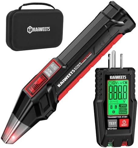 KAIWEETS Circuit Breaker Finder with LCD Display, GFCI Outlet Tester, Electrical Circuit Tracer Tool with NCV Test & Flashlight, Includes Carrying Case - KT301