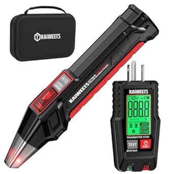 KAIWEETS Circuit Breaker Finder with LCD Display, GFCI Outlet Tester, Electrical Circuit Tracer Tool with NCV Test &amp; Flashlight, Includes Carrying Case - KT301