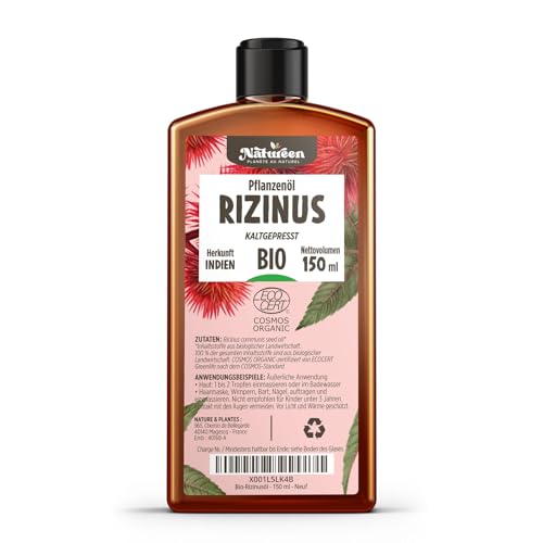 Rizinusöl Bio 150ml - 100% Rein, Natürlich und Kaltgepresst - Wimpern, Augenbrauen, Haare, Bart, Nägel