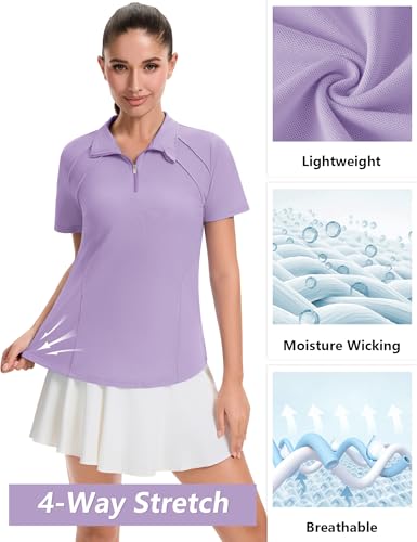 Image of LOMON Womens Golf Polo Shirts Summer Short Sleeve 1 /4 Zip Tops Moisture Wicking Casual Tennis Activewear with Pockets