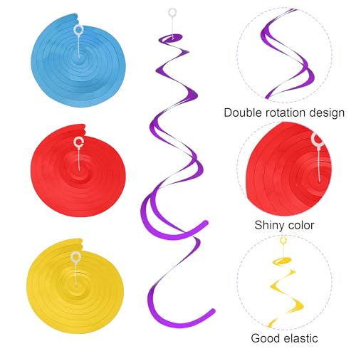 Image of Colorful Ceiling Swirl Foil Decorations Hanging Plastic Streamer Themed Swirl Party Decoration for Wedding Thanksgiving Day Graduation Celebration, Pack of 28 (Multicolor 15)