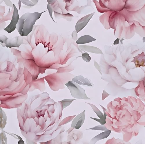 Image of Floral Wallpaper Peel and Stick, Large White & Pink Flowers Contact Paper 17.5" x 118", Modern Peony Wall Paper Self Adhesive Removable Waterproof for Room Walls Shelves Cabinet Drawer Table Decor