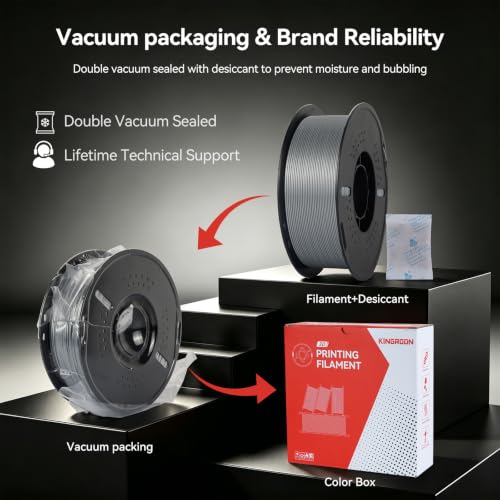 Image of Kingroon PETG 3D Printer Filament, High Strength, Low Warping, Odorless, Dimensional Accuracy + /- 0.02 mm, 1kg Spool(2.2lbs), 1.75 mm, Brushed Silver