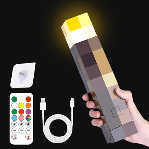 Afenau Lamp Torch Wall Lamp 28cm, 8 Colours Wall Torch Night Light with Sound and Timer Remote, 3D Craft Torch LAMP Rechargeable with 3 Gear Dimmable for Boys and Girls[Energy Class A++]