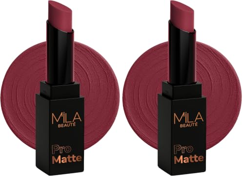 Image of Mila Beaute Pro Matte Lipstick | Highly Pigmented & Long lasting | Semi Matte Finish | Light Weight Lipstick | Single Swipe Application | Luxurious Lip Color | Shade - (Mirabai, 4.2g) (Pack of 2)