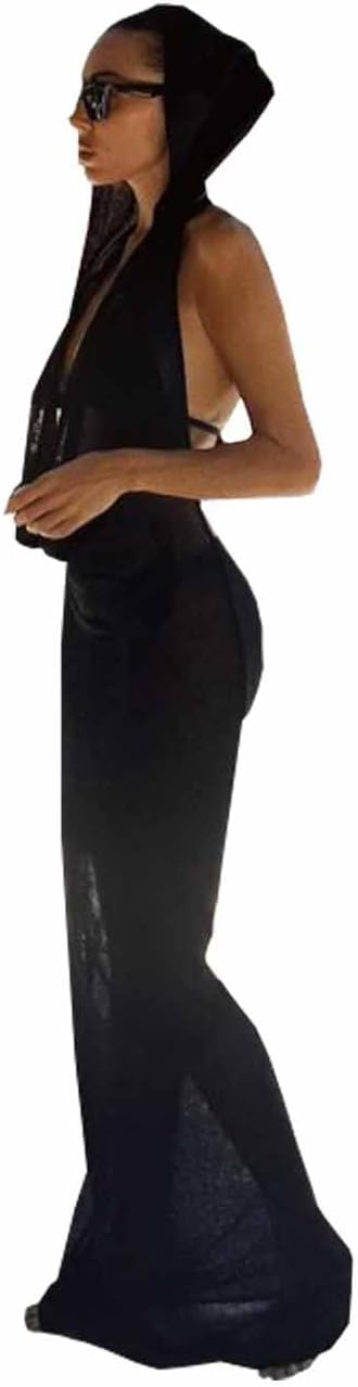 Womens Vintage Cloak Sleeveless Hooded Costume Sheer Lingerie Rave Outfits Long Maxi Cover Up Dress