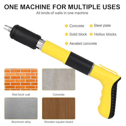 Image of SONEE Concrete Nail Gun Kit, 5 Speed Adjustable Manual Nail Gun for Concrete, Woodworking Decoration Nailer Gun, Wall Fastening Tool (Yellow)