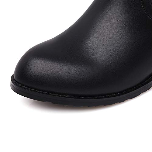 TinaCus Women's Genuine Leather Round Toe Handmade Back Zip Comfort Low Heel Knee High Boots with Buckle2