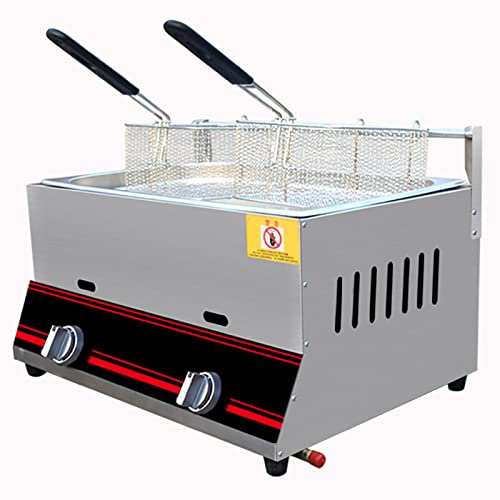 LBSI Freidora de Gas Industrial Profesional Freidora Comercial con Canasta y Tapa Freidora de Acero Inoxidable para Encimera, para Restaurante y Uso Doméstico Cover