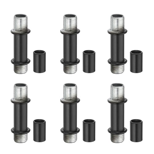 Image of PATIKIL Straight Pipe Lamp Stems Rod Kit, 6 Set M10 Carbon Steel 40mm(1.57 inch) Long Double End Thread Rod with Coupling Nuts Sleeve Connector for Table Lamps Chandeliers, Black