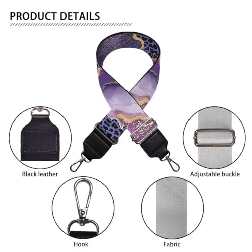 Image of Coldinair Leopard Print Replacement Shoulder Strap for Women Lady Purple Marble Handbags Bag Straps Wide Straps for Luggage, Crossbody Strap,Guitar Strap for Purses