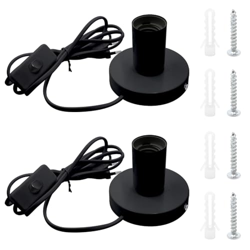 GOIYZTTR Lot de 2 Support de Lampe de Bureau E27 Avec Interrupteur à Câble Lampe de Table Vintage avec Prise Noir E27 Douille Ampoule avec 1.8m Câble pour la...
