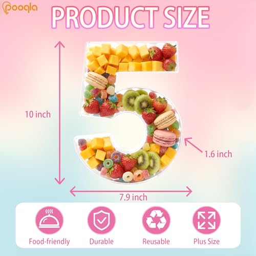 Image of Pooqla 10 inch Acrylic Number 5 Charcuterie Tray for 5th Birthday Decorations