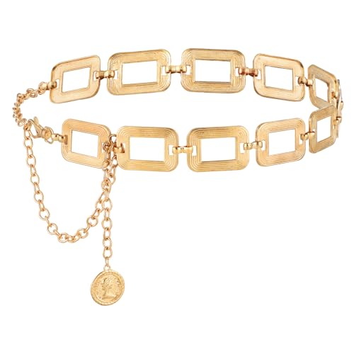 Women's Chain Belt Metal Waist Belt Gold Chain Belt Chunky Belly Link Belt Adjustable Women Long Belt Multilayer Fashion Belly Jewelry for Women Girls Dresses Jeans Trousers