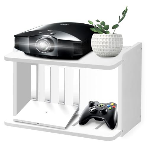 Yemotopro Projector Shelf for Wall Thickened Big Space Heat Dissipation 2 Layers Shelf for Projector, WiFi Router Projectors Shelf Projector Wall Mount Floating Wall Shelf White for Home