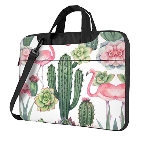 Funda protectora portátil 14 pulgadas con estampado de flamenco y plantas