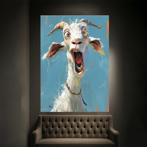 Cadre intérieur chèvre surprise pour habiller un grand mur blanc de salon - 2
