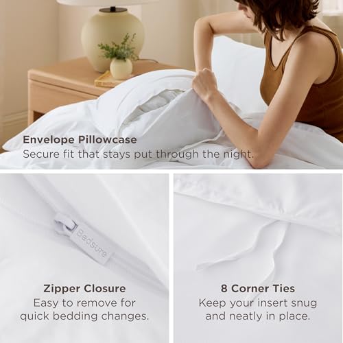 Image of Bedsure Duvet Cover Super King Size - Soft Double Brushed Bedding Set for Kids & Adults, Zipper Closure, 3 Pieces, Includes 1 Duvet Cover (108 inchx98 inch) & 2 Pillow Shams, NO Comforter, White