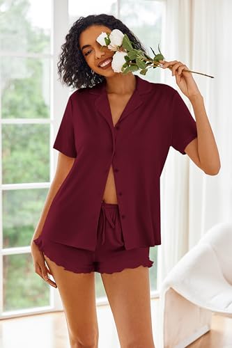 Image of Ekouaer Pajamas Set for Women Short Sleeve Sleepwear Button Down Pjs Lounge Sets Soft Nightwear