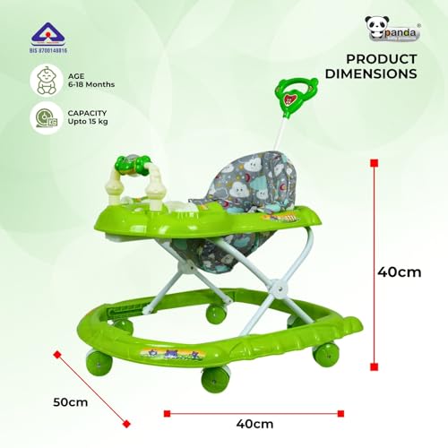 Image of Panda Baby Products Walker with Push Handle, Musical Toys & Adjustable Height - Safe & Comfortable Learning Walker for Babies (6-18 Months) (Green, 111 Baby Walker)