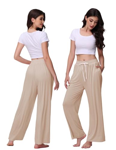 Image of Veseacky Women's Wide Leg Lounge Pants Yoga Pajamas Comfy Stretch Drawstring Pajamas Puls Size Dance Bottoms S-4XL