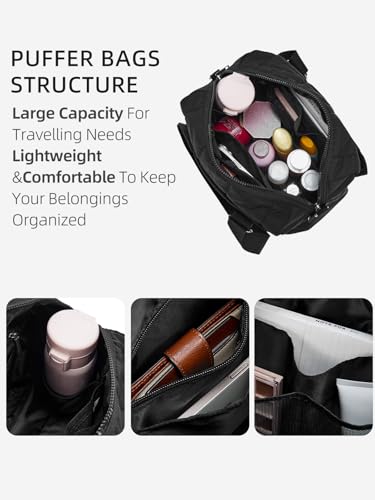 WESTBRONCO Small Puffer Crossbody Bags for Women, Mini Puffy Quilted Gym Bag Lightweight Tote Bag with Zipper Compartments3
