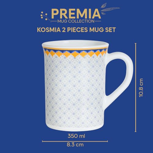 Image of Larah by BOROSIL 350ml x 2pc Opalware Kosmia Tea /Coffee Mug Set, Microwave & Dishwasher Safe Embossed Design Crockery Ideal for Daily Use & Gifting