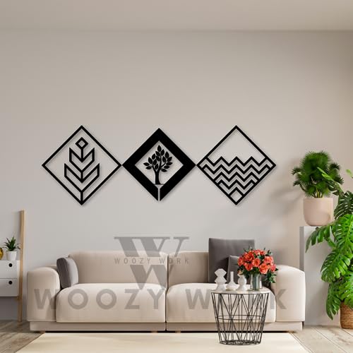 Image of woozy work three Elements Wooden Wall Art, Hanging Art Home Decor for Living Room, Set of 3 Gift Pack,Restaurant decor Kitchen, Kids Room, Wall Decor, Black wooden art for Office Wall