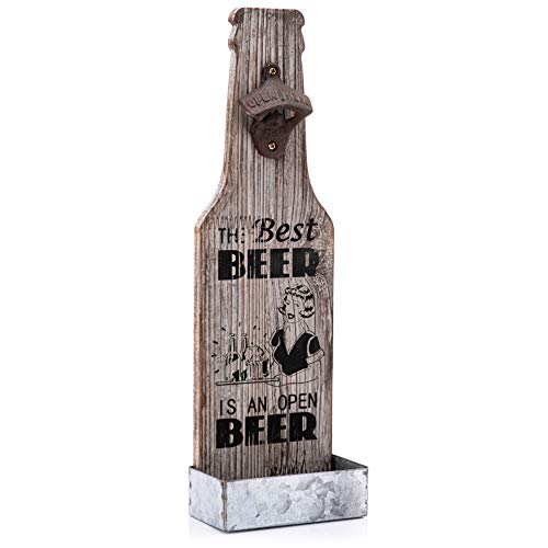 Vintage Barn Beer Bottle Opener With Metal Cap Catcher - wall mounted, real