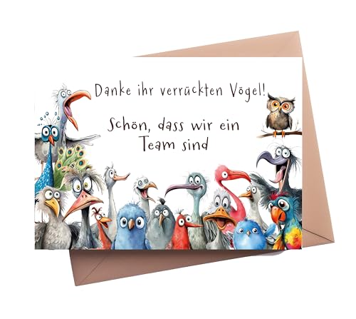 PURESIZE 12er Set Team Karten verrückte Vögel, Geschenk für Kollegen, Mitarbeiter, Sportfreunde, Mannschaften, Angestellte, Weihnachten, Geburtstag, Dankeschön, Abschiedskarten, Willkommen, Mann Frau