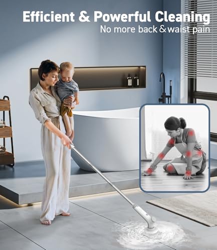 Electric Spin Scrubber, VEWIOR Cordless Shower Scrubber with 3 Adjustable Angle, Cleaning Brush with 2 Speeds 3 Replaceable Brush Heads for Bathroom Kitchen Tub - Image 7