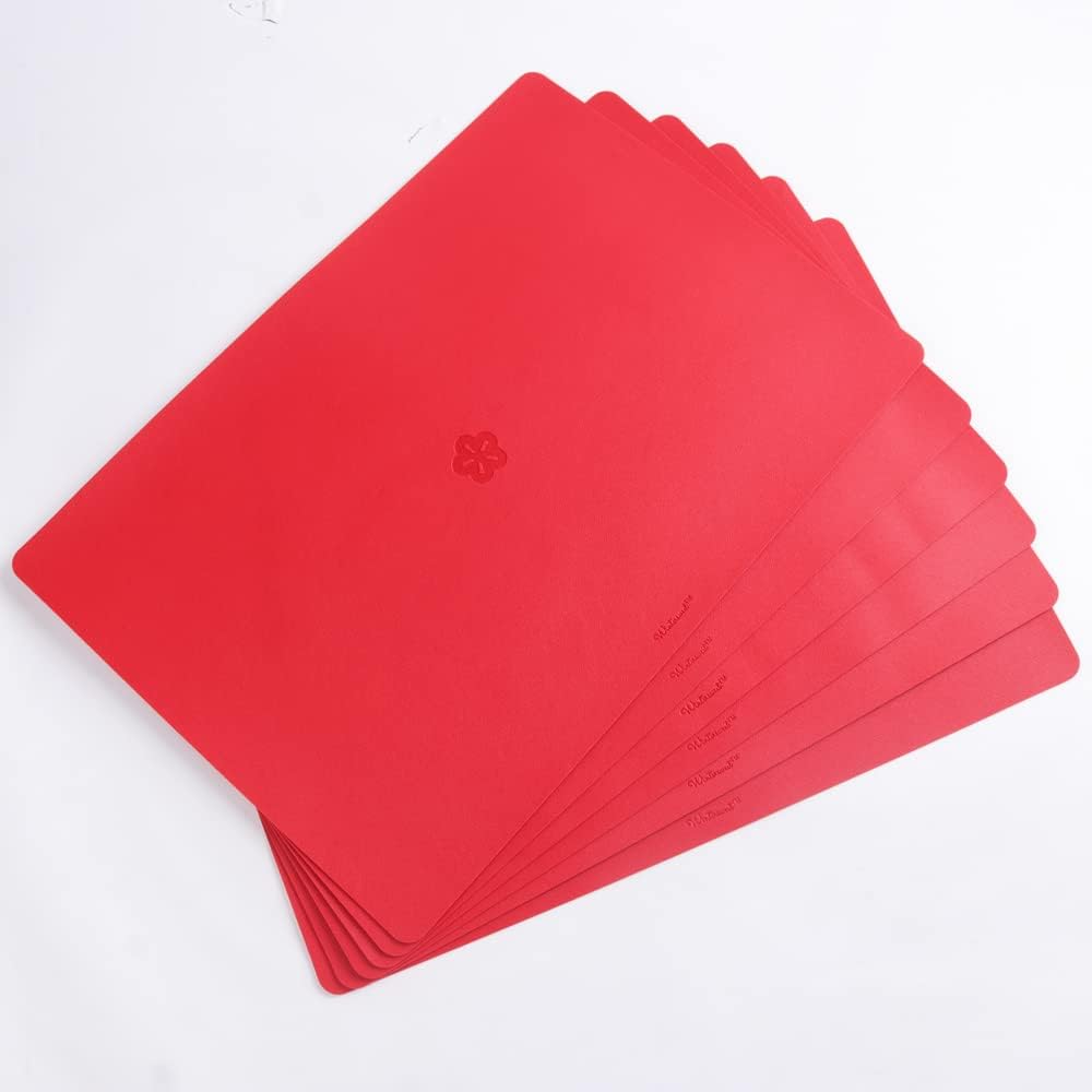 Wintersweet PU Faux Leather Placemats, Flower Embossed, New Oriental Chinese Style, Holiday Home Decor, Waterproof Wipeable, Fiery Red, 17x11.8, 6pk