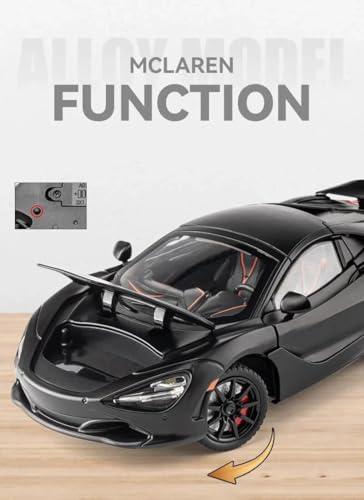 Image of 1:24 McLaren 720S Convertible Diecast Car | Alloy Metal Pull Back Toy Car with Openable Doors, Lights & Music | Model Car for Kids Boys Girls Gift & Collectors (Black)