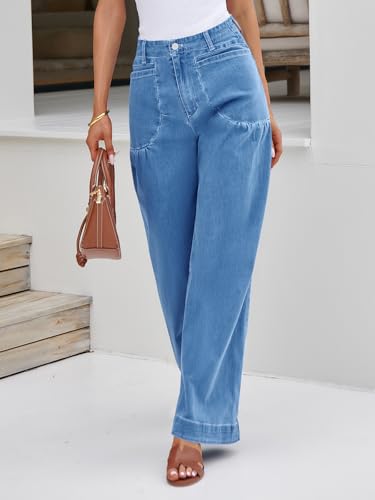 Cicy Bell Womens Wide Leg Pleated Jeans Boyfriend Baggy Stretchy High Waisted Trendy Denim Pants with Pockets - Image 5
