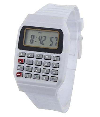 Pappi Boss - Quality Assured - Unisex Silicone Smart White Calculator Digital Led Wrist Watch for Boys, Girls, Kids