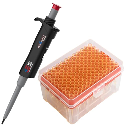 PER4MANCE Pipette with 20µL Tips 96 Pieces Racked Pipette Tip, 2-20µL ISO Calibrated Adjustable Single Channel Pipettes