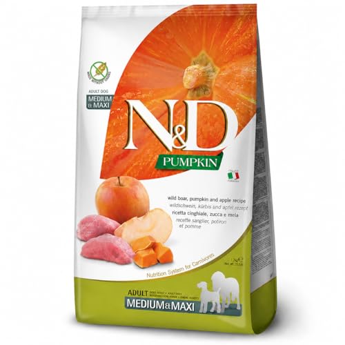 N-D Crocchette Cane Adult con Cinghiale, Mela e Zucca, Mangime Secco Grain Free per Cani Adulti Taglia Media e Grande Super Premium, 12 kg