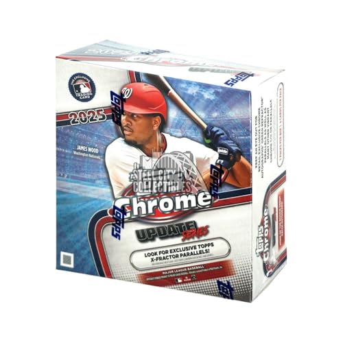 2025 Topps Chrome Update Series Baseball Mega Box (Fanatics Exclusive) Trading Card Box (2 Base Card Raywave Parallels Per Box)