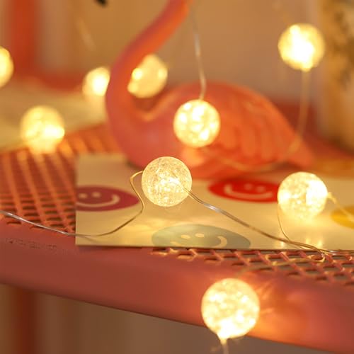 ENLACE Lichterkette Kristall Kugeln, 2M 20 LED Crackle Ball Lichterkette mit Knopfzellenbatterie, Warmweiß Kristallkugel Lichterketten für Innen Hochzeit Weihnachten Valentinstag Party Dekoration – Bild 3