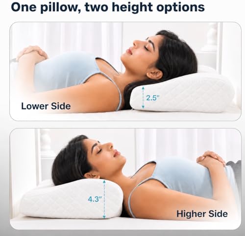 Image of BYM Anti Snoring Contour Memory Foam Pillow for Neck & Shoulder Support - Ergonomic Cervical Design for Side & Back Sleepers - Firm Support | Size: [48 x 30 x 10 cm]