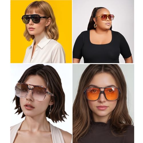 Retro Square 70s Aviator Sunglasses for Women Men Colored Tinted Lens Plastic Trendy Vintage Western Shades4