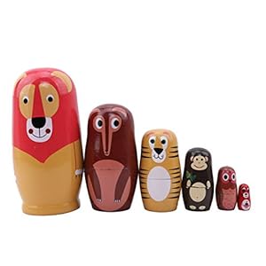 TXSD 6 stks Cartoon Dier Nesting Dolls Matroesjka Russische Pop Handgemaakte Geschilderde Kinderen Geschenken Speelgoed…