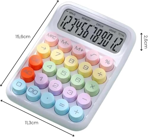 Calculadora De Mesa 12 Dígitos Visor Grande Colorida Estilo Retrô Kawaii