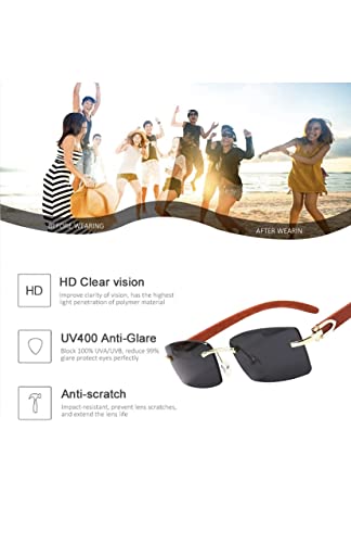 Rimless Rectangle Sunglasses for Men Women Hip-hop Wood Small Square Sunglasses frameless cool shades4