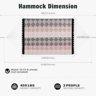 Patio Watcher 13 FT Quick Dry Textilene Hammock - Outdoor Double Hammock - Heavy Duty Hammocks for Outside - 450 lbs Capacity - Rhomb