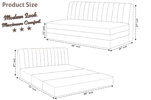 Image of 3-Seater Velvet Sofa Cum Bed | Convertible Sleeper Sofa | Modern Foldable Couch for Living Room, Bedroom & Office | Brown