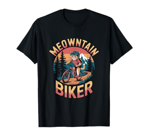 Retro Mountain Biker Pun - Divertente gatto in mountain bike Maglietta