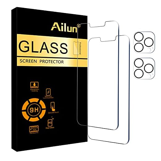 Ailun 2 Pack Screen Protector Compatible for iPhone 13 Pro Max [6.7 inch] Display 2021 with 2 Pack Tempered Glass Camera Lens Protector,[9H Hardness]-HD